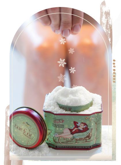 Barefoot Venus ginger snap bath soak tin with a snowflake design on a white background