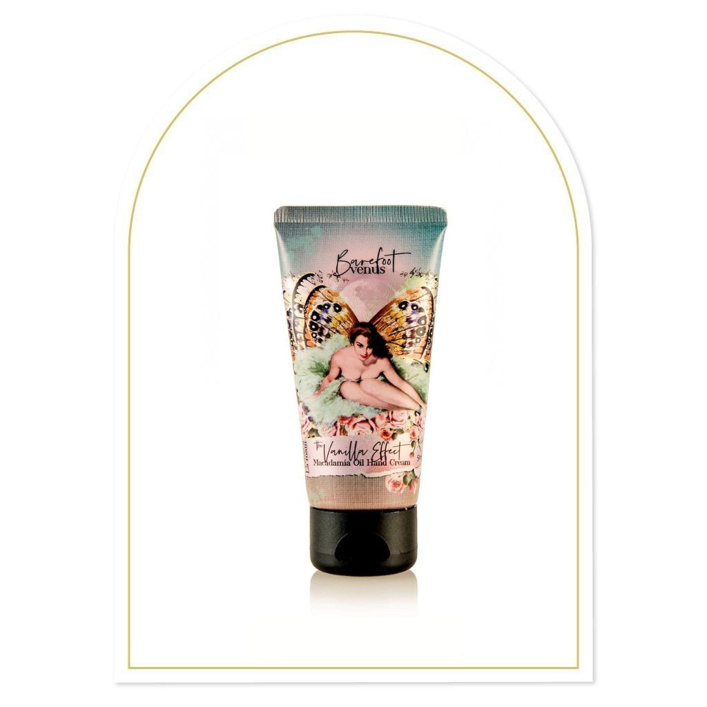Tube of body lotion with artistic design on a white background