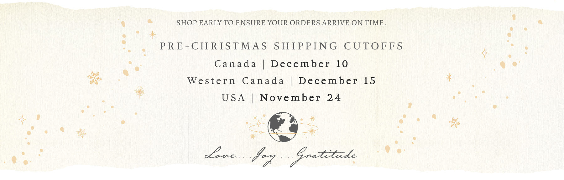 Pre-Christmas shipping cutoffs announcement with decorative elements on a light background