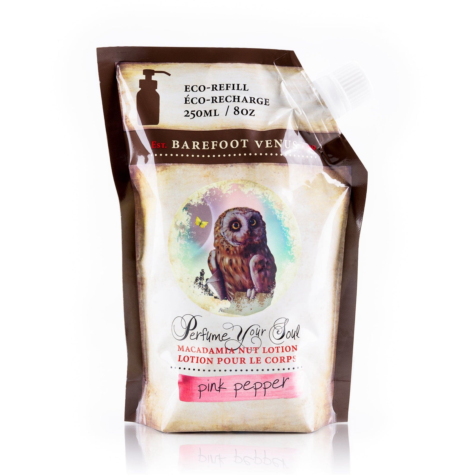 Pink Pepper Lotion Eco Refill MORE TO LOVE. SUPER-HYDRATING MACADAMIA OIL. Barefoot Venus